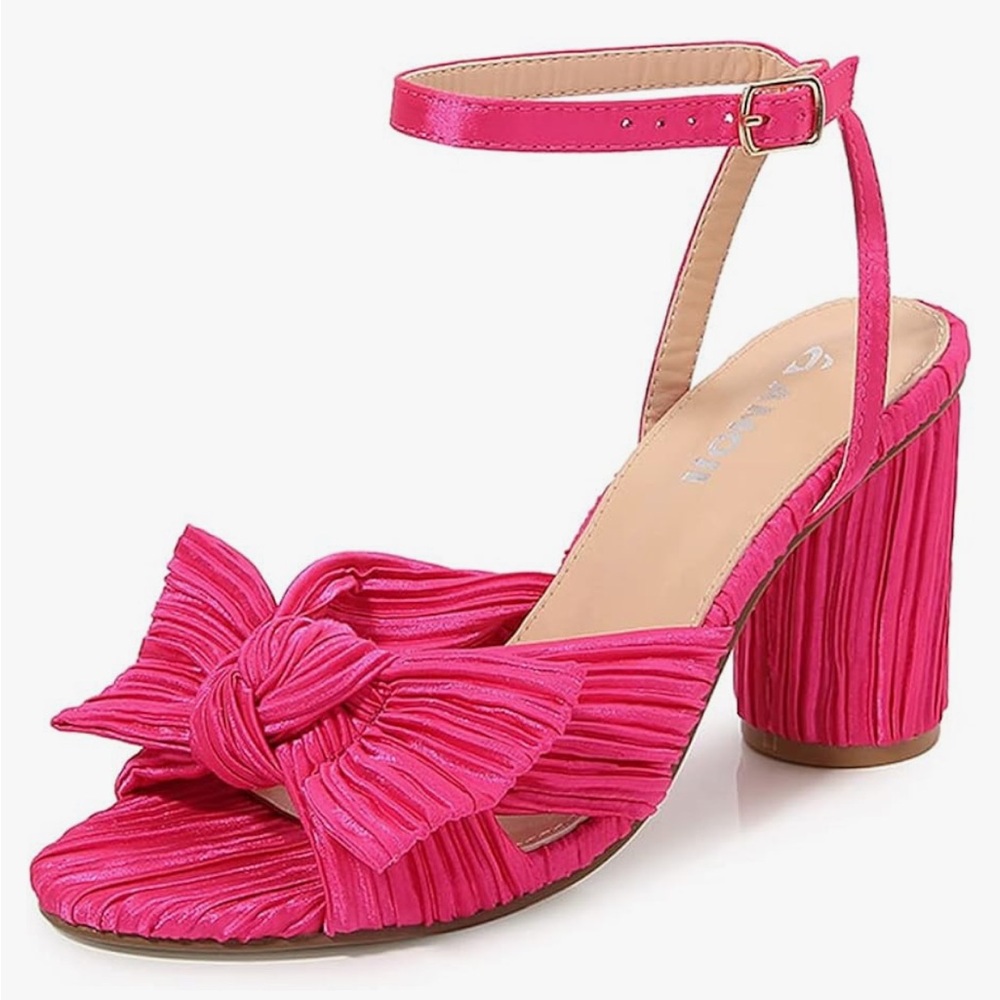 Pink Satin Block Heels